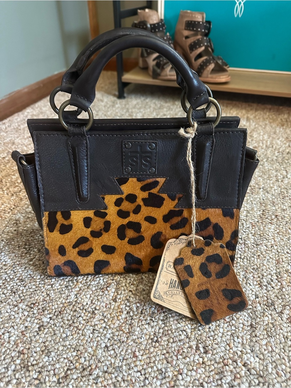 STS Ranchwear Leopard Haircalf Top-Handle Satchel in Brown & Black